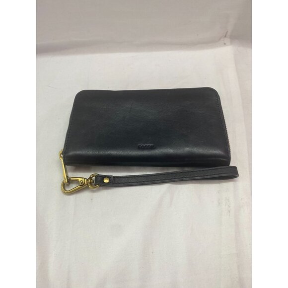 Fossil Black Cow Hide Leather Zip Around Wallet Wristlet with Back Zipper Pocket - Picture 1 of 6